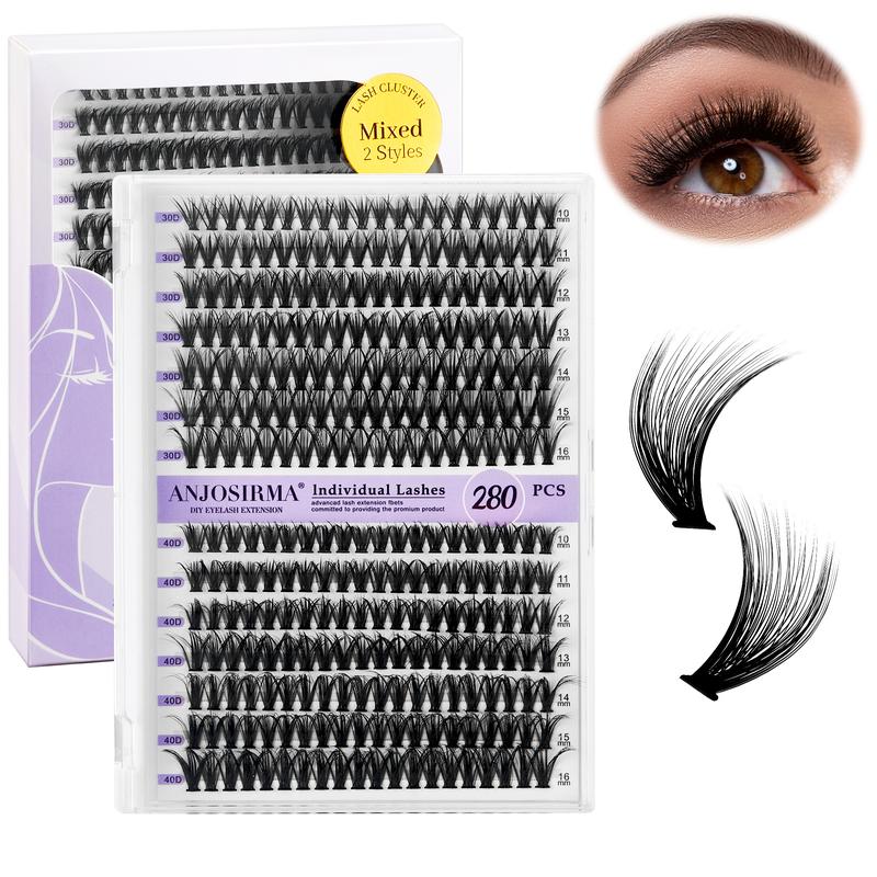 DIY Lash Extension 280pcs Individual Lashes Cluster ANJOSIRMA D Curl Wispy Individual Lashes 10-16mm Mink DIY Individual Eyelashes Cluster Lashes Extension 3d  lashes