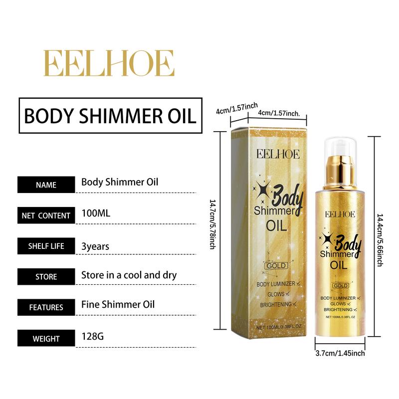 EELHOE Body Glitter Oil Liquid Glitter Highlight Oil Full Body Beach Sexy Glow Oil （GOLD）