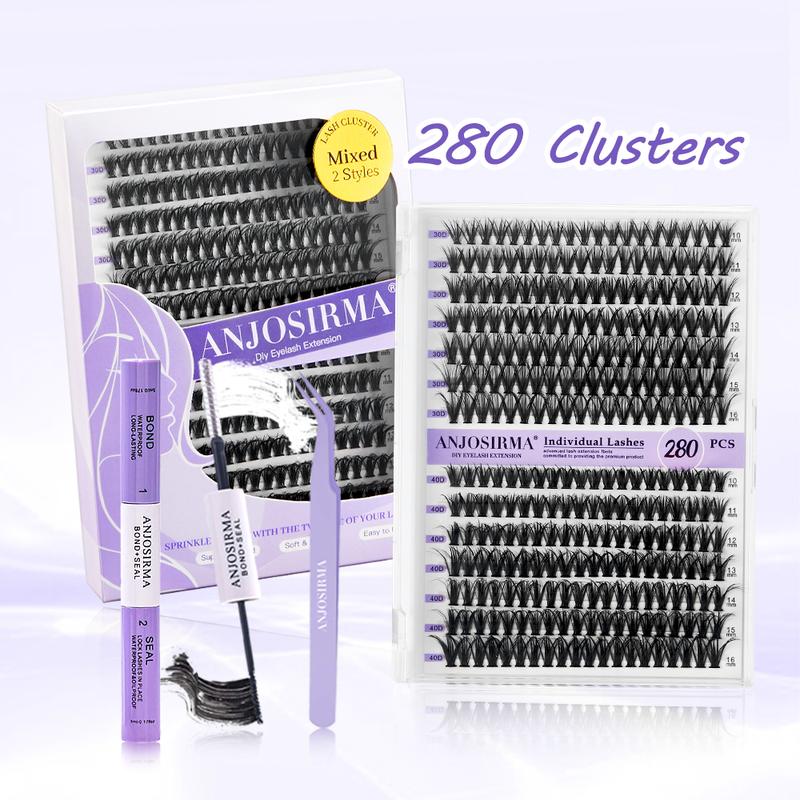 DIY Lash Extension 280pcs Individual Lashes Cluster ANJOSIRMA D Curl Wispy Individual Lashes 10-16mm Mink DIY Individual Eyelashes Cluster Lashes Extension 3d  lashes