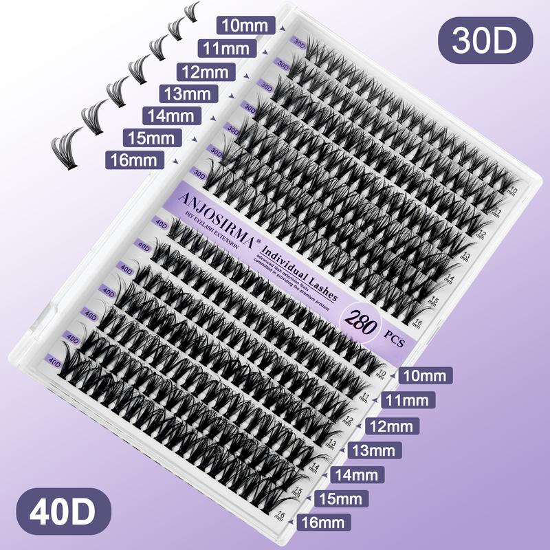 DIY Lash Extension 280pcs Individual Lashes Cluster ANJOSIRMA D Curl Wispy Individual Lashes 10-16mm Mink DIY Individual Eyelashes Cluster Lashes Extension 3d  lashes