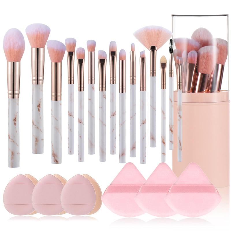 Professional Makeup Brush & Puff Set, 15pcs Facial Detailing Makeup Brushes & 6 Counts Soft Makeup Puff, Makeup Tools for Women