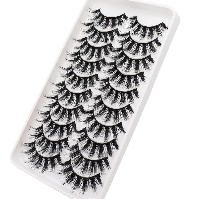 Fluffy False Eyelashes, 10 Pairs Wispy Strip Eyelashes, Natural Curling Eye Makeup Enhancement Tool for Women & Girls, Christmas Gift