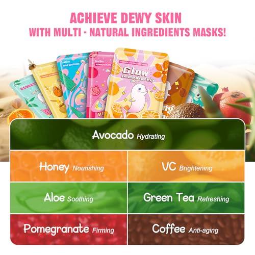 ZealSea Face Masks Skincare, Facial Masks for Women Skin Care, Sheet Masks Beauty with Natural Ingredients, Birthday Party Spa Gift for Kids Teens Girls, Hydrate and Soothe for All Skin Types 7 Pack