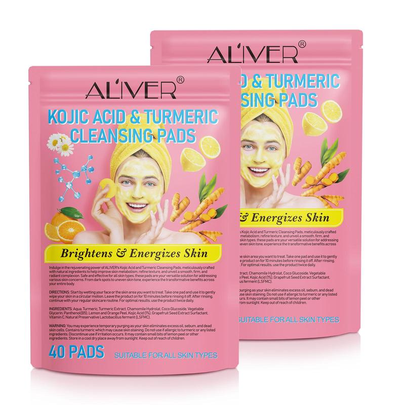 Turmeric Facial Cleansing Pads, 2 Packs(40pcs pack) Non-irritating Cleansing Tablets, Gentle Cleansing Travel Size Pad Suitable for Women & Men