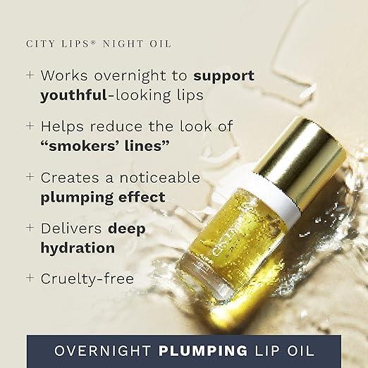 City Beauty City Lips Night Oil - Plumping Lip Oil - Jojoba Oil Visibly Hydrates - Solution for Chapped, Cracked, Dry Lips