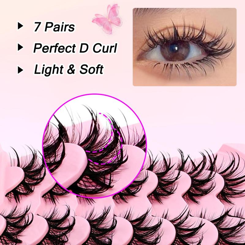 3D Fluffy False Eyelashes, 7 Pairs Natural Curling Eye Makeup Strip Lashes, Full Volumized False Eyelashes for Women and Girls Eye Makeup Enhancement