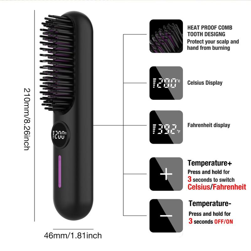 Cordless Straightener, Comfort Rejected Hair Straightening Comb, Comb Straightener, Negative Ion Hair Straightening Curling Comb, Multi-function Portable Straightener, Thin Curly Hair