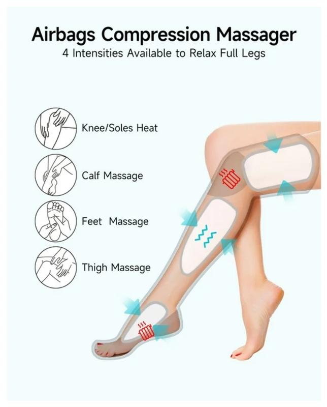 Leg Massager, Leg Air Compression Massager for Circulation and Pain Relief, 2 Levels Foot Knee Massager,6 Modes with Memory Function Controller, Full Leg Massager, Gift for Women Men