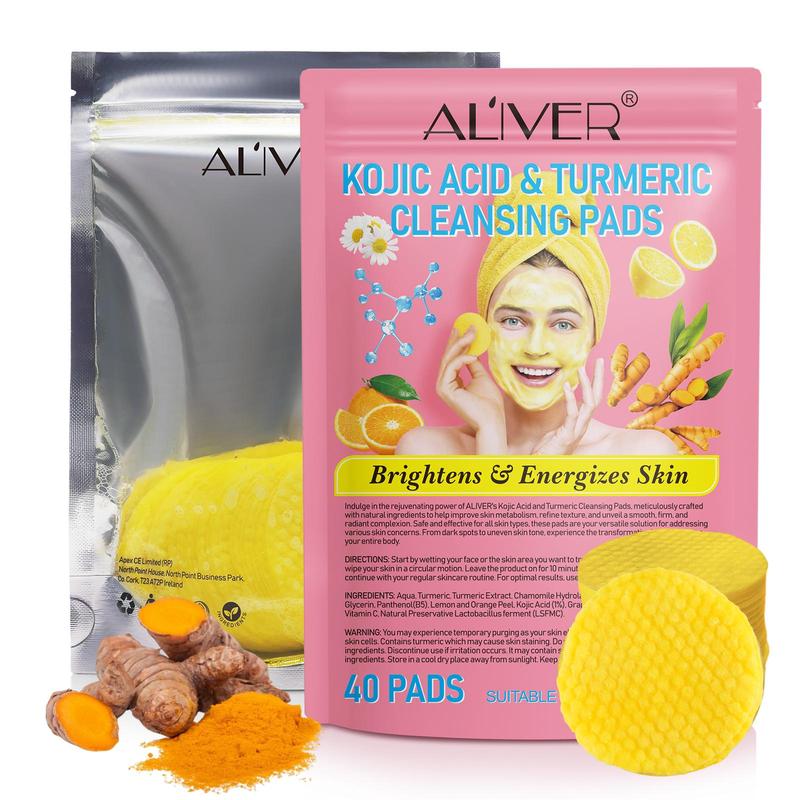 Turmeric Facial Cleansing Pads, 2 Packs(40pcs pack) Non-irritating Cleansing Tablets, Gentle Cleansing Travel Size Pad Suitable for Women & Men