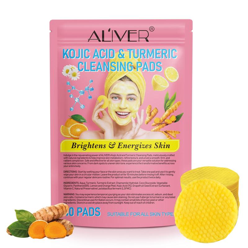 Turmeric Facial Cleansing Pads, 2 Packs(40pcs pack) Non-irritating Cleansing Tablets, Gentle Cleansing Travel Size Pad Suitable for Women & Men