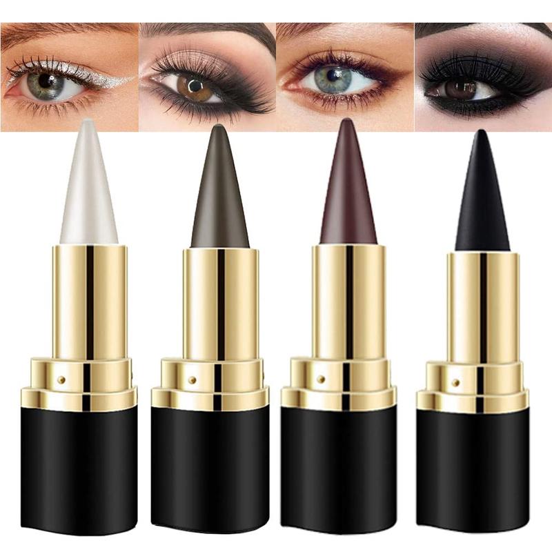 4Pcs Black Brown Silver Gray Gel Eyeliner Pencil,Natural Black Eyeliner Cream Waterproof Smudge Proof,Eye Liner Black Smokey Eyeshadow Palette Stick Crayon,Goth Halloween Makeup,lapiz de ojos