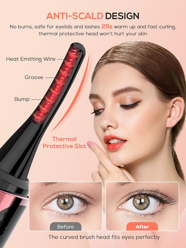 Heated Eyelash Curler, Rechargeable Electric Eyelash Curler with 4 Temp Modes Anti- & LED Display Intelligent Auto-0ff for Women Quick  Curling Makeup, Heated-Lash-Curler-Portable