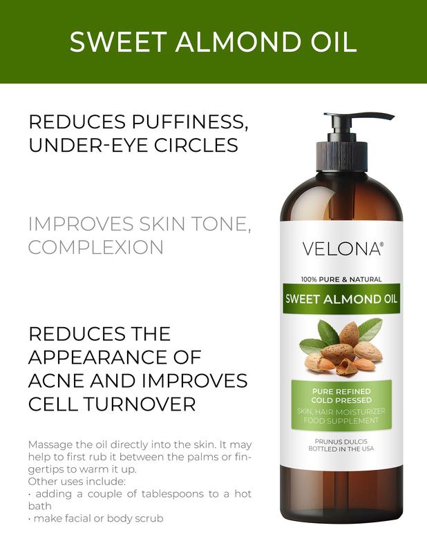 velona Sweet Almond Oil - 16 Fl Oz | 100% Pure and Natural Carrier Oil | Refined, Cold Pressed | Skin, Hair, Body & Face Moisturizing | Use Today - Enjoy Results…