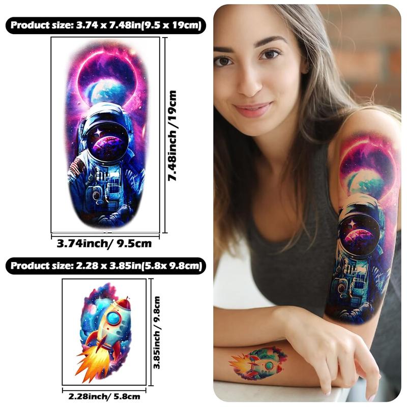 77 Sheets Temporary , 17 Sheets Space Planet Astronaut Rockets Half Sleeve  Tattoos for Adults Men Women, 60 Sheets Small Tattoos Stickers  Lasting for Boys Girls Party Supplies