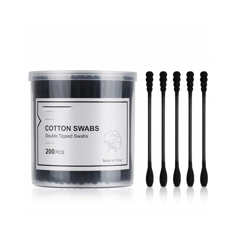 200 Count Black Cotton Swabs - Double-Tipped, Cruelty-Free, Hypoallergenic Ear Buds (Chlorine-Free)