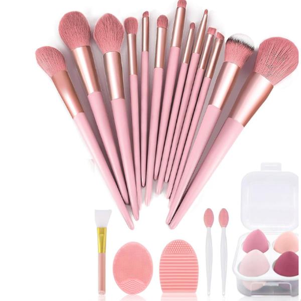 22 Piece Makeup Kit with Pink Brushes for Foundation and Eyeshadow