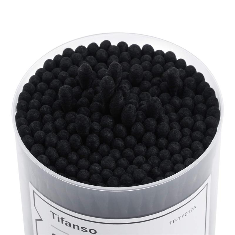 200 Count Black Cotton Swabs - Double-Tipped, Cruelty-Free, Hypoallergenic Ear Buds (Chlorine-Free)