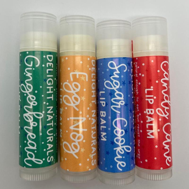 Merry Christmas Lip Balm Set - Natural, Simple Ingredient, Beeswax and Coconut Oil, Set of 4 Tubes