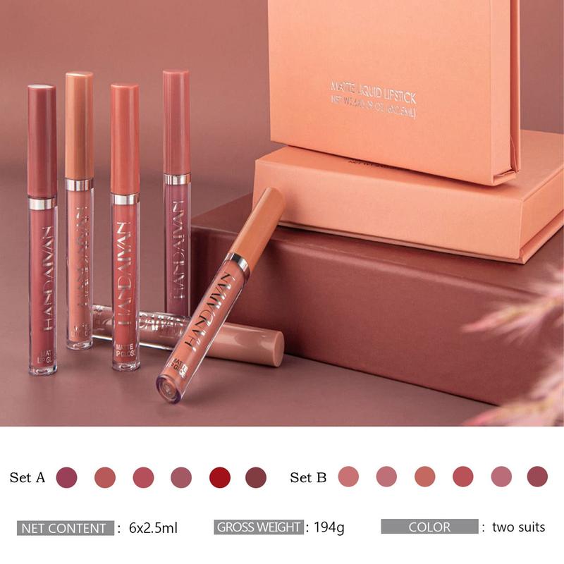 Matte Liquid Lipstick Set, 6pcs Nude Lipsticks Makeup Kit for Women, Velvet Lip Gloss, Waterproof - Daily, Moisturizing