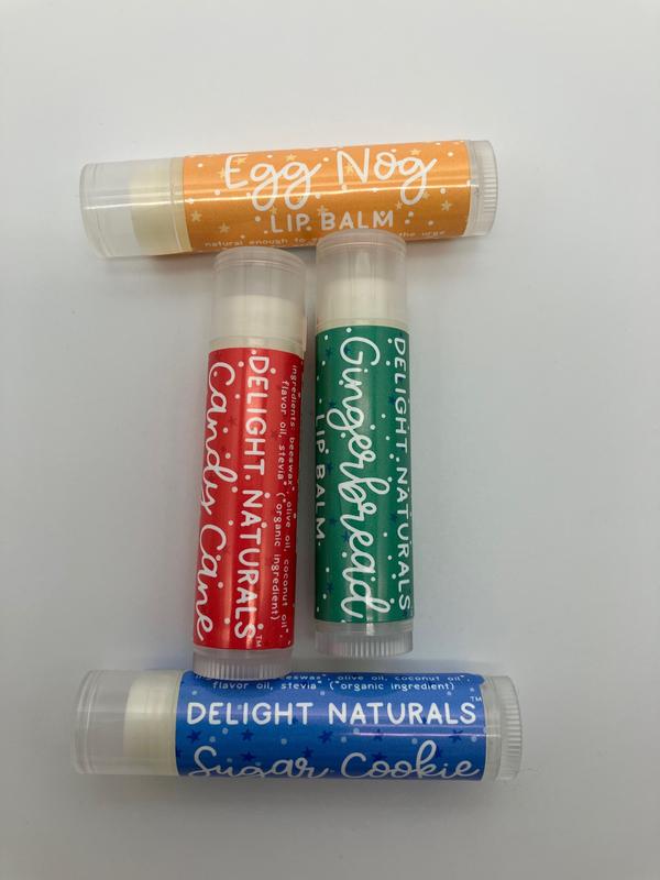 Merry Christmas Lip Balm Set - Natural, Simple Ingredient, Beeswax and Coconut Oil, Set of 4 Tubes