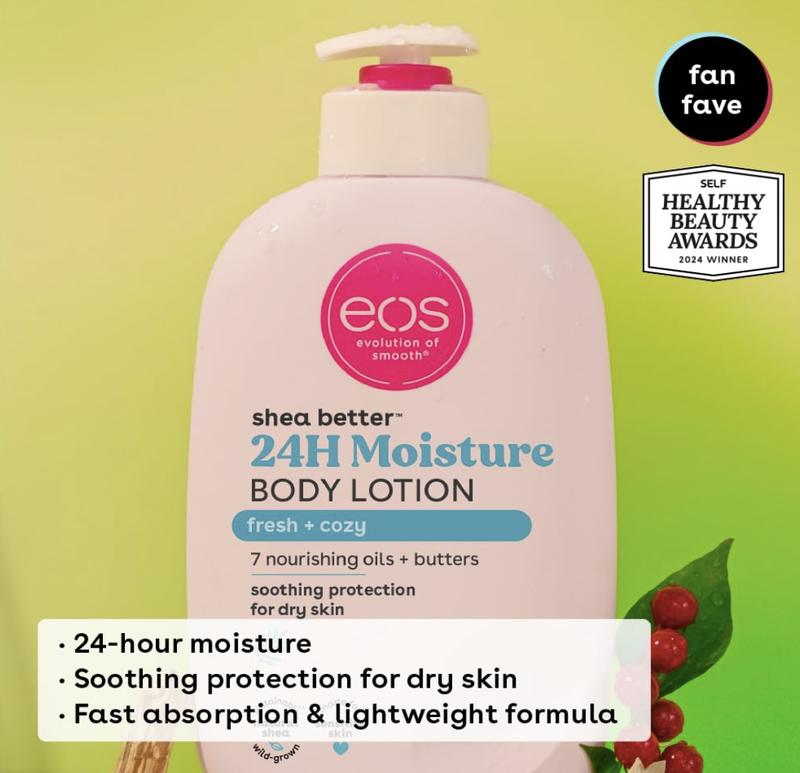 eos Shea Better Body Lotion- Fresh & Cozy, 24-Hour Moisture Skin Care, Lightweight & Non-Greasy, Made with Natural Shea, Vegan, 16 Fl Oz (Pack of 1)