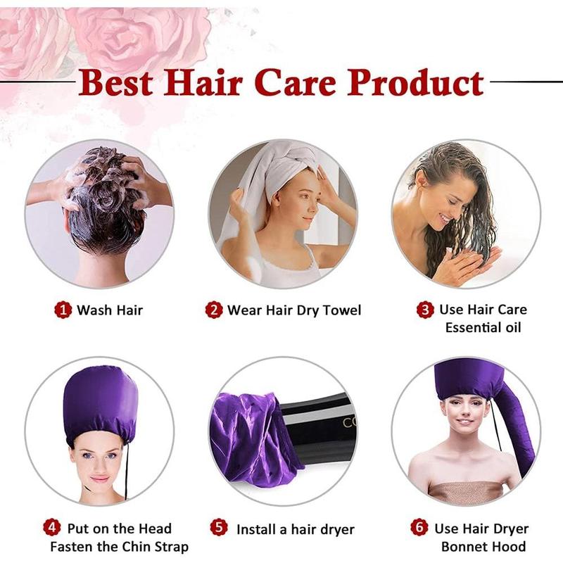 Hair Dryer Bonnet - Upgraded Bonnet Hair Dryer with Longer Extended Hose for Easy Styling, Curling and Deep Conditioning, Purple, One Size Fits All