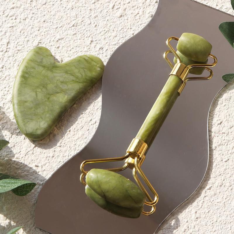 Gua Sha Facial Tools & Jade Roller Set for Skin Care, Reduce Puffiness and Improve Wrinkles, Guasha Tool for Face, Gua Sha Stone Self Care Gift for Woman Man, Christmas Gifts