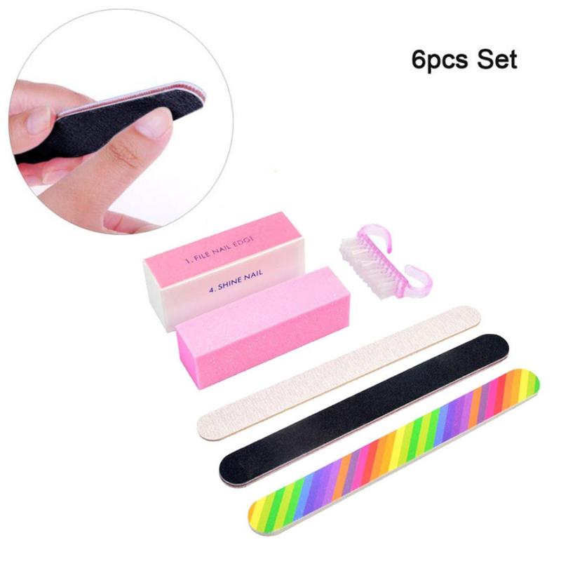 Nail Polishing Set, 6pcs set Multicolor Nail Kit Including Nail File, Buffer Block, Nail Brush, Professional Manicure Tool Kit, Nail Art Kits for Women, Personal Nail Care Gift