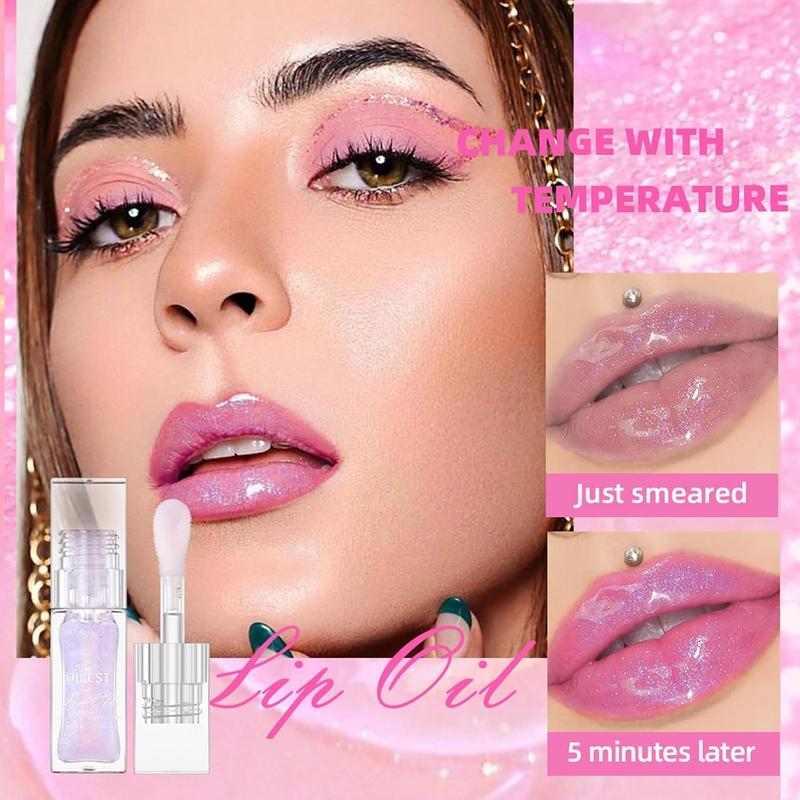 Magic color changing lip oil, new glitter Moisturizing Lip Glow Oil, long lasting nourishing plumping glimmer glow lipstick, non-sticky Fresh Nourishing transparent lip care