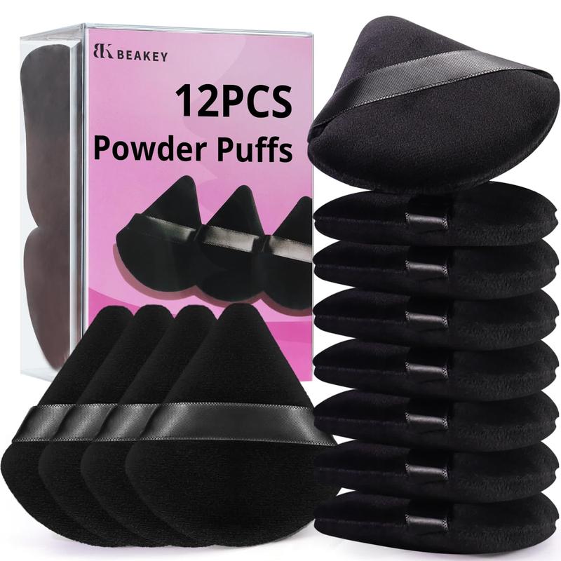 12pcs Powder Puffs for Face Powder Triangle Powder Puff for Loose & Cosmetic Foundation, Makeup Puff for Contouring, Cloud Kiss Makeup Sponges Beauty Makeup Tools, Double 6 Pack Black