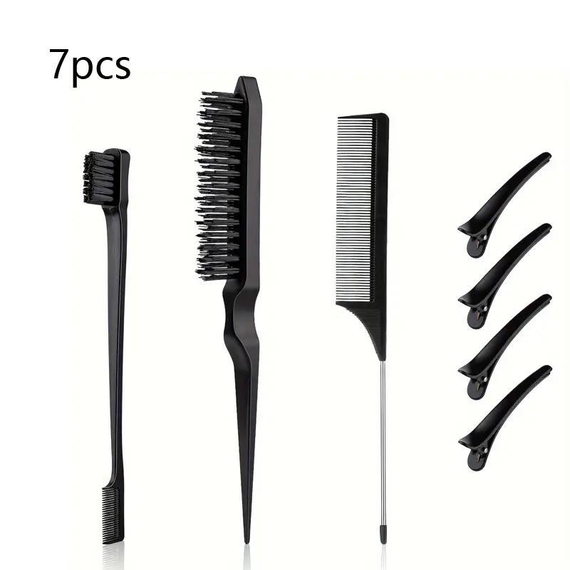 Hair Styling Comb Set, Teasing Hair Brush Double Sided Hair Edge Brush Rat Tail Comb, Fluffy Hair Styling Tools With Hair Clips