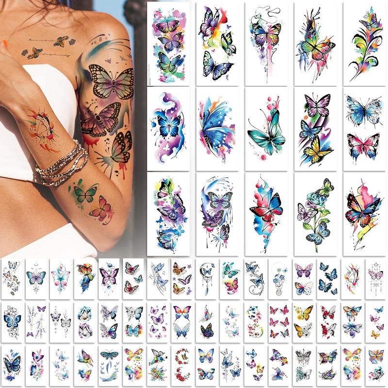 79 count Butterfly Temporary Tattoos for Women Girls, Realistic Colorful Sleeve Tattoos Stickers, Waterproof Long Lasting Temporary Tattoos for Face Arm Leg Body