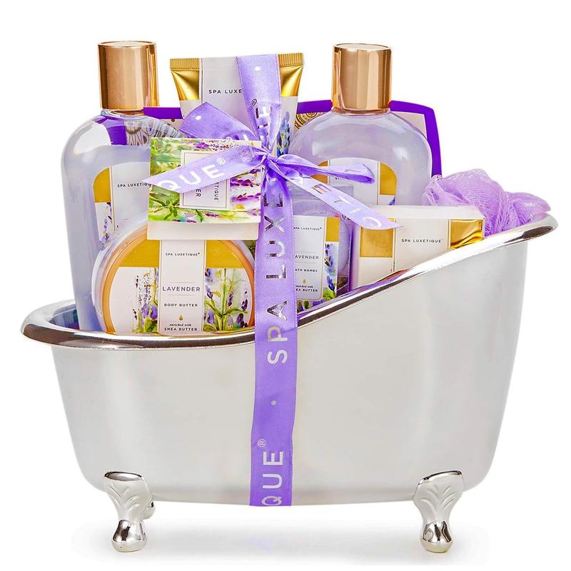 Spa Gift Sets for Women Gifts - 9pcs Lavender Relaxation Bath Baskets, Beauty Holiday Birthday Body Care Kits Gifts for Christmas