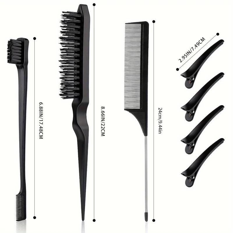 Hair Styling Comb Set, Teasing Hair Brush Double Sided Hair Edge Brush Rat Tail Comb, Fluffy Hair Styling Tools With Hair Clips