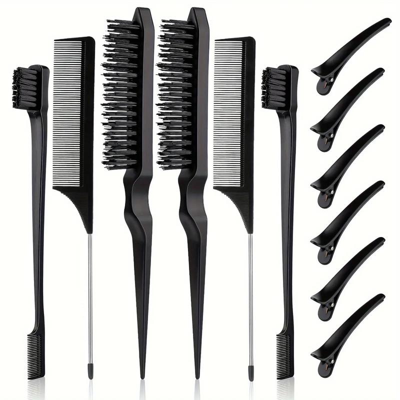 Hair Styling Comb Set, Teasing Hair Brush Double Sided Hair Edge Brush Rat Tail Comb, Fluffy Hair Styling Tools With Hair Clips