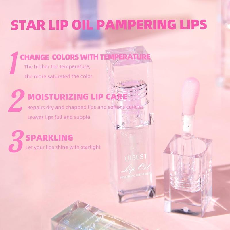 Magic color changing lip oil, new glitter Moisturizing Lip Glow Oil, long lasting nourishing plumping glimmer glow lipstick, non-sticky Fresh Nourishing transparent lip care