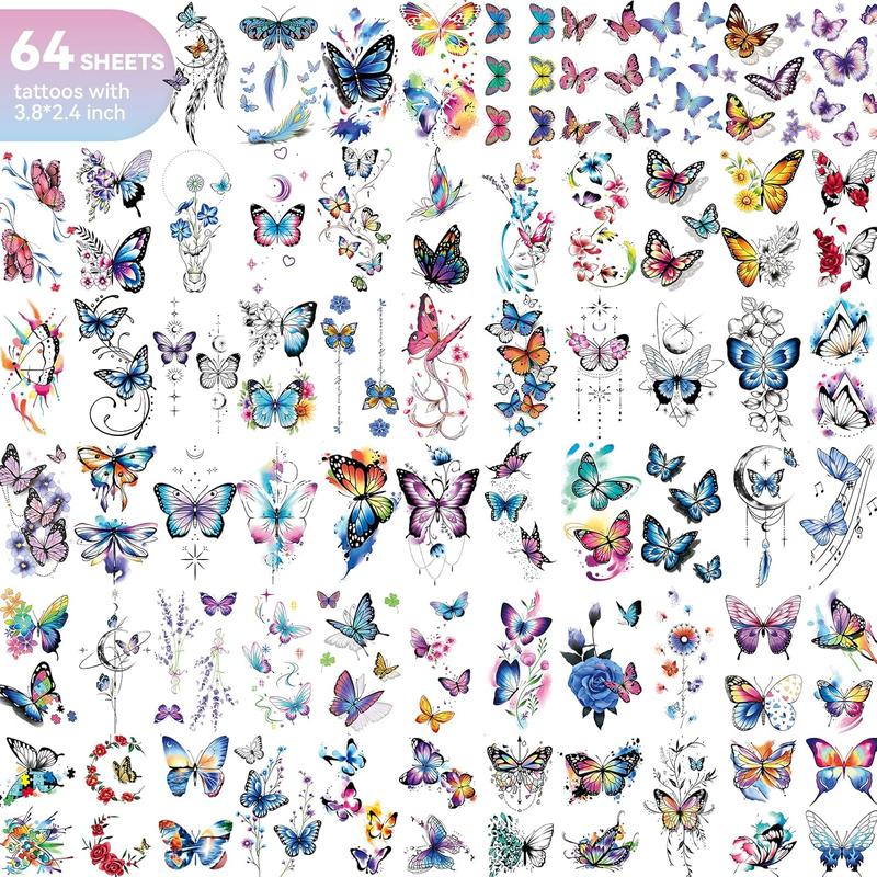 79 count Butterfly Temporary Tattoos for Women Girls, Realistic Colorful Sleeve Tattoos Stickers, Waterproof Long Lasting Temporary Tattoos for Face Arm Leg Body