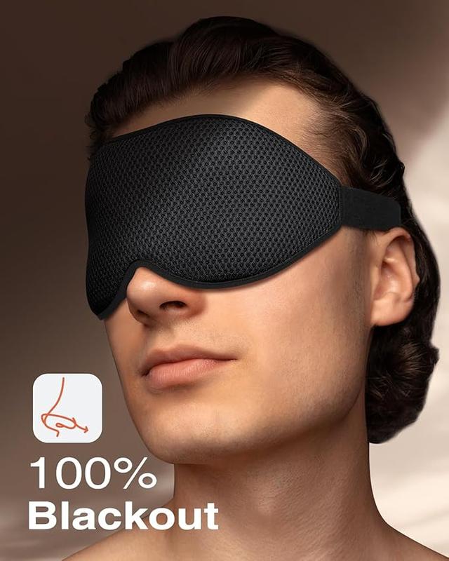 Sleep Mask, Eye Mask for Sleeping, Women Men Side Sleeper, 3D Contoured Cup No Eye Pressure 100% Blocking Light Sleeping Mask with Adjustable Strap Blindfold Yoga, Traveling, Nap, Black