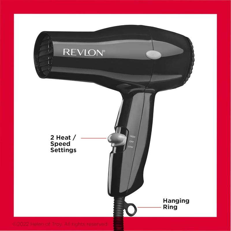 REVLON Travel Hair Dryer | Salon-Style Blowouts, Lightweight Design, 1875 Watts for Fast Drying with 2 Heat & Speed Settings for Drying and Styling Flexibility (Black) Helen of Troy