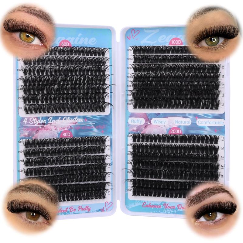 Fluffy Lash Clusters Cat Eye Lashes Extension 560 count 60D+80D+100D+200D Thick Volume Eyelash Clusters Long Individual Lashes Wispy Clusters Eyelash 12-18MM Fluffy Eyelashes Extensions Eyelash Extension Makeup