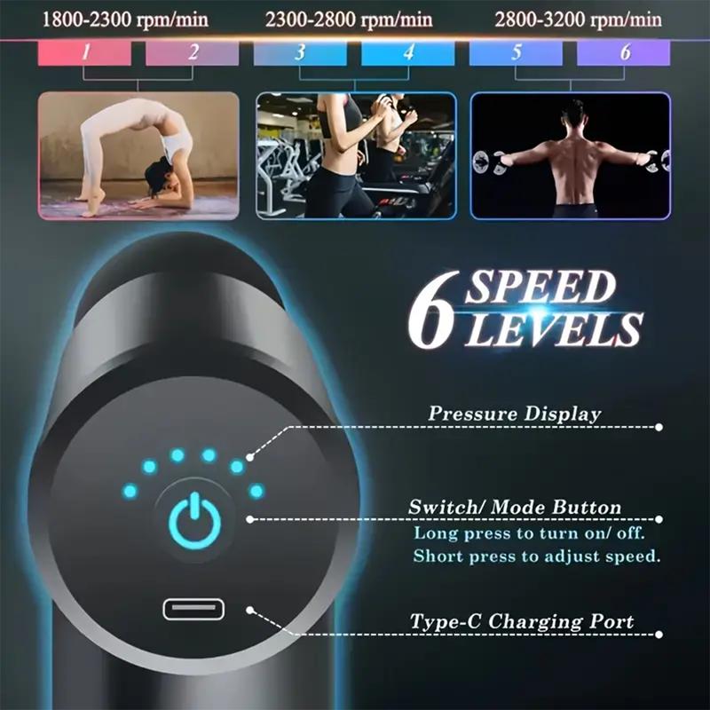 6-speed Power Adjustable Electric Massager: High-capacity Battery for Long Use