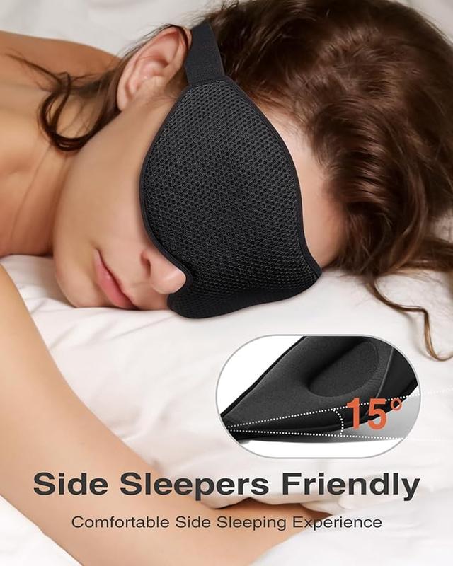 Sleep Mask, Eye Mask for Sleeping, Women Men Side Sleeper, 3D Contoured Cup No Eye Pressure 100% Blocking Light Sleeping Mask with Adjustable Strap Blindfold Yoga, Traveling, Nap, Black