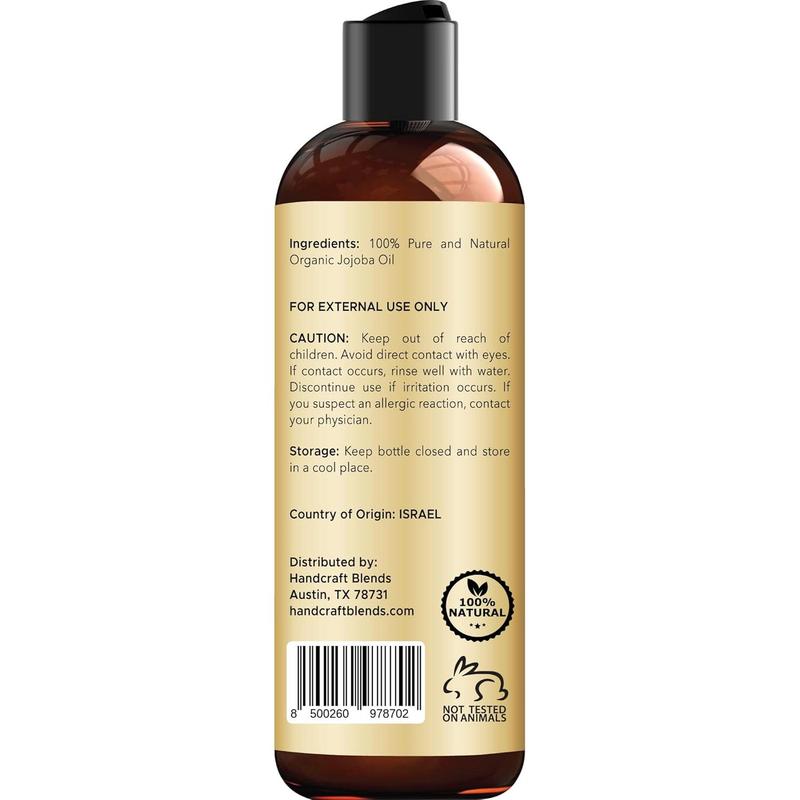 Organic Jojoba Oil - 8 Fl Oz - 100% Pure and Natural - Premium Grade Oil for Face, Body and Hair - Anti-Aging Oil - Cold-Pressed and Hexane-Free - Packaging May Vary Body Care Gentle Moisturizer Moisturizing Apricot Avocado