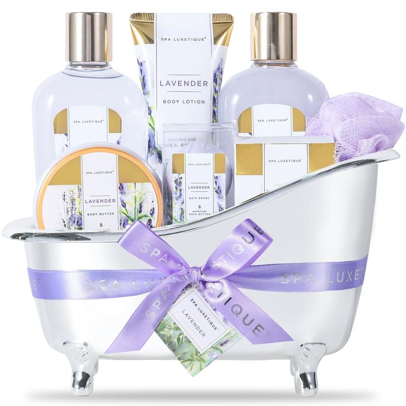 Spa Gift Sets for Women Gifts - 9pcs Lavender Relaxation Bath Baskets, Beauty Holiday Birthday Body Care Kits Gifts for Christmas