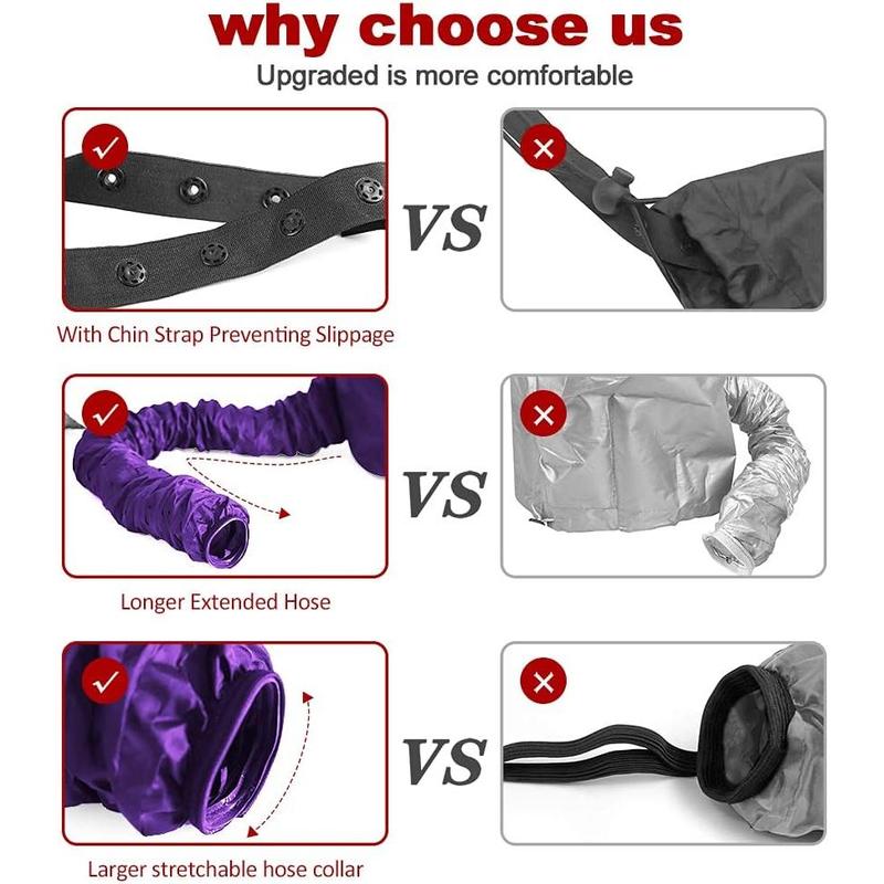 Hair Dryer Bonnet - Upgraded Bonnet Hair Dryer with Longer Extended Hose for Easy Styling, Curling and Deep Conditioning, Purple, One Size Fits All