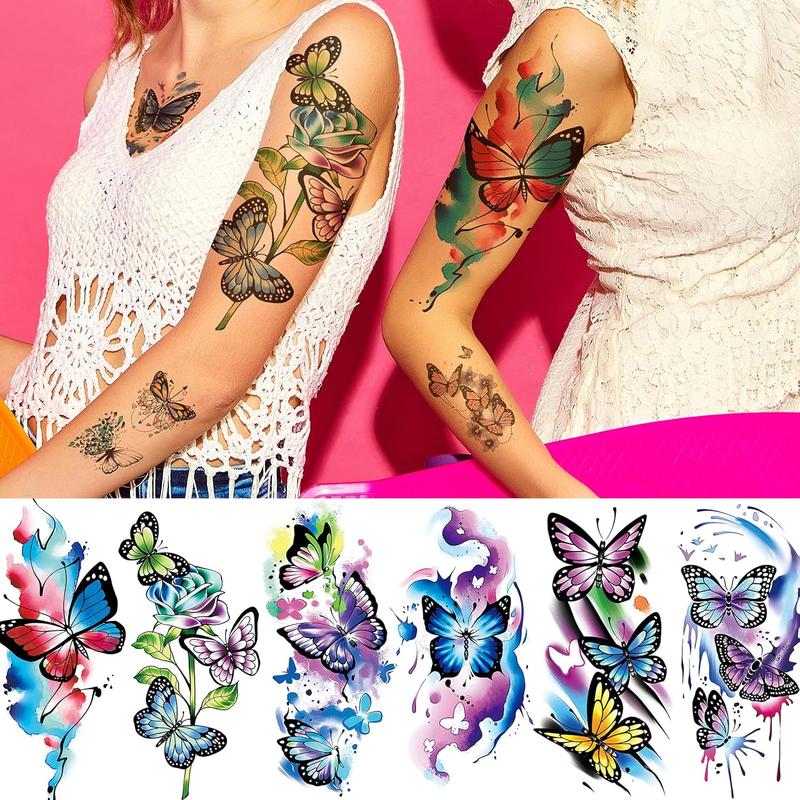 79 count Butterfly Temporary Tattoos for Women Girls, Realistic Colorful Sleeve Tattoos Stickers, Waterproof Long Lasting Temporary Tattoos for Face Arm Leg Body