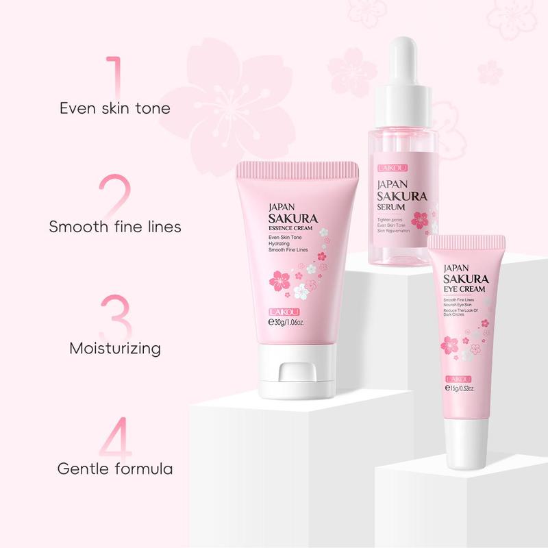 Sakura Skincare Set, 10pcs set Facial Skin Care Kit, Including Mud Mask, Sunscreen, Eye Cream, Face Cream, Lip Mask, Skin Care Kit for Women