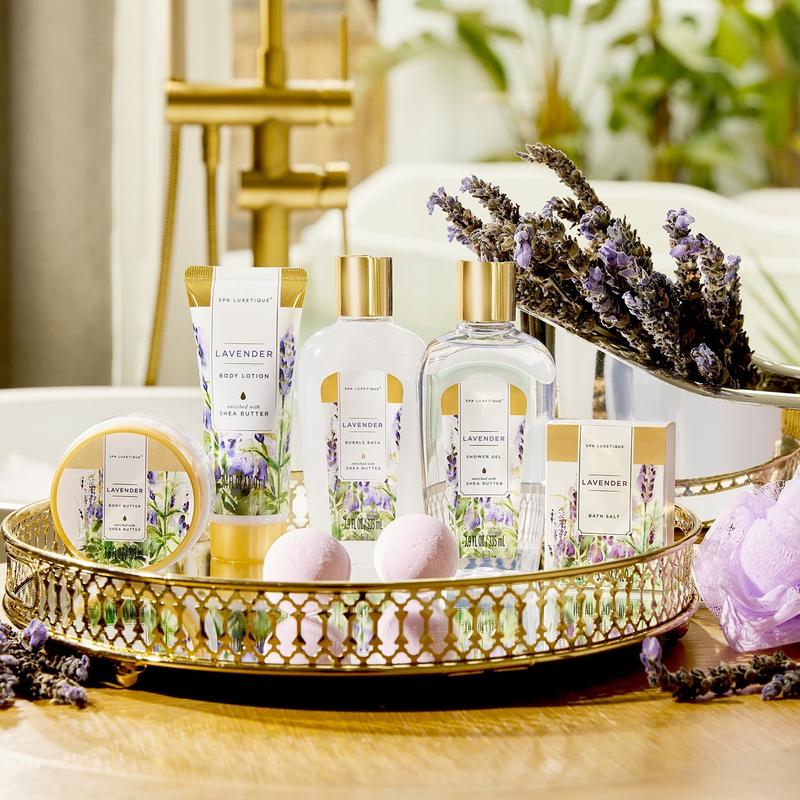 Spa Gift Sets for Women Gifts - 9pcs Lavender Relaxation Bath Baskets, Beauty Holiday Birthday Body Care Kits Gifts for Christmas