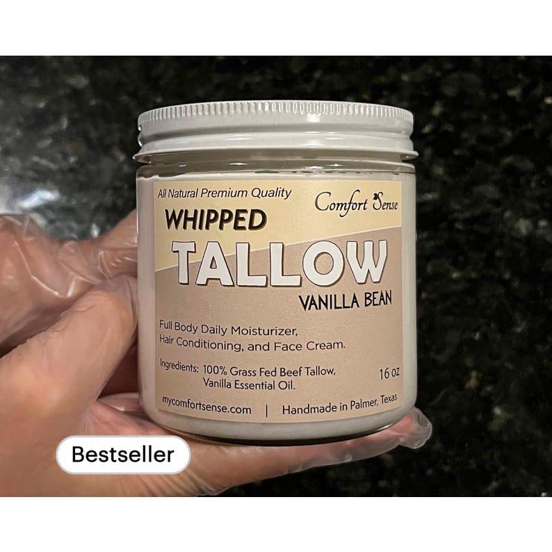 Whipped Tallow, Grass fed Beef Tallow Moisturizer, tallow body butter, Vanilla Bean Scented, Natural Tallow