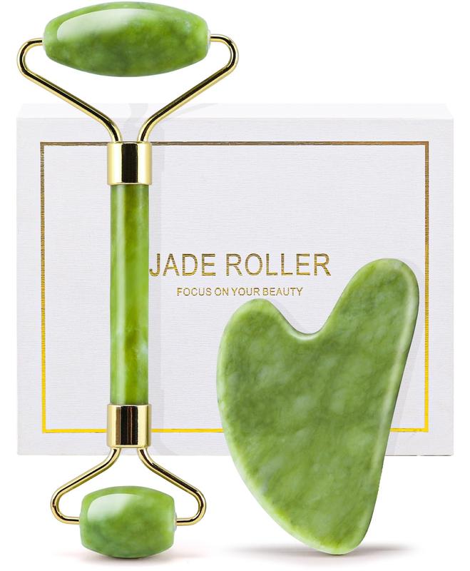 Gua Sha Facial Tools & Jade Roller Set for Skin Care, Reduce Puffiness and Improve Wrinkles, Guasha Tool for Face, Gua Sha Stone Self Care Gift for Woman Man, Christmas Gifts